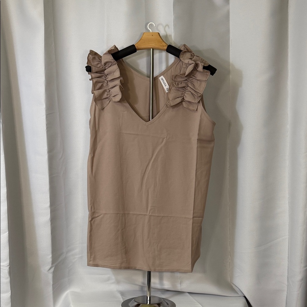 Zenana Ruffled Sleeveless Blouse in Ash Mocha